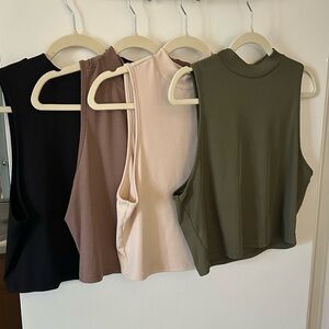 Sleeveless Ribbed Tank Top - Black, Brown, Cream, Olive - SHEIN - Bundle